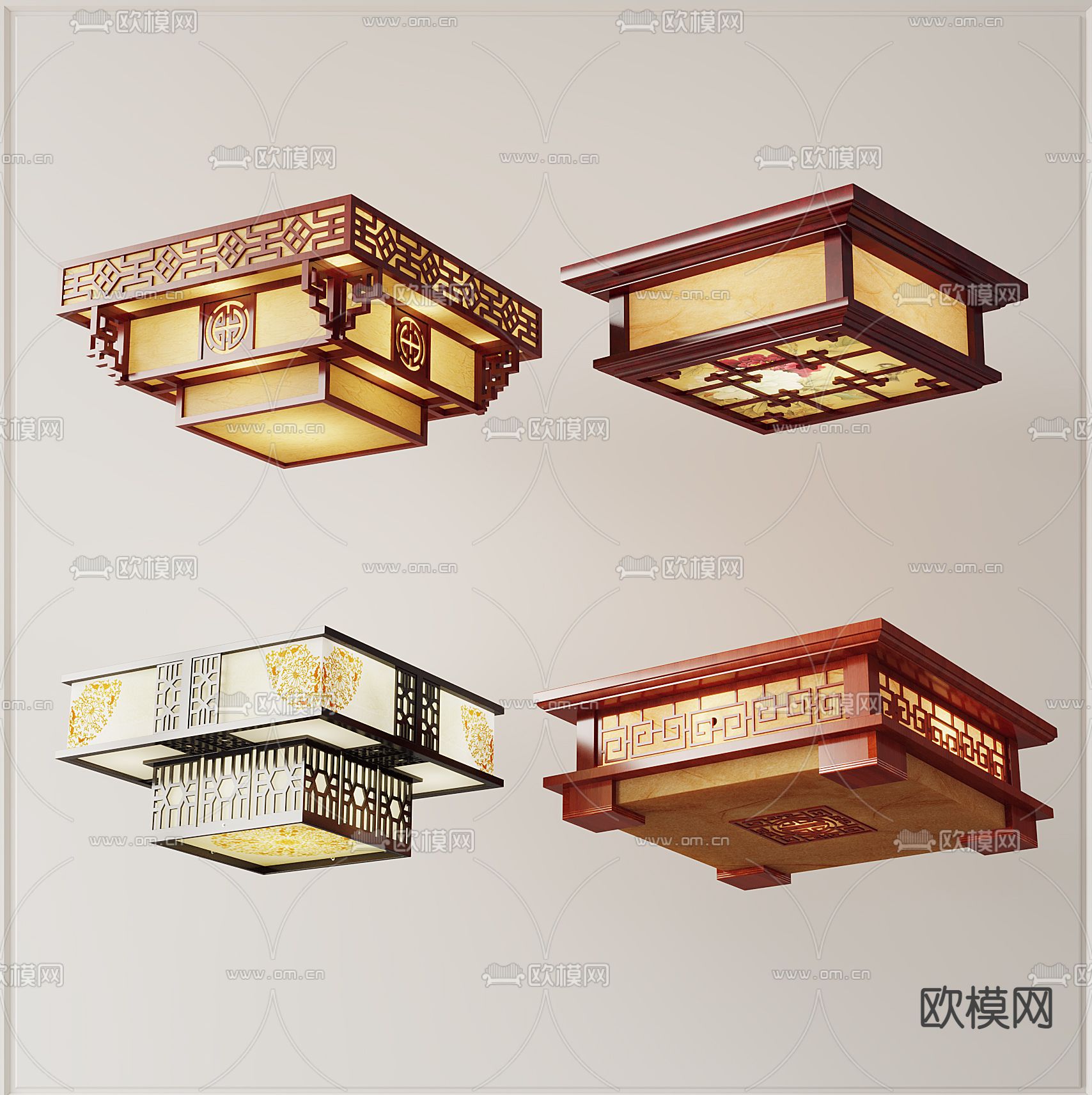 新中式吸顶灯su模型下载（渲染图1）