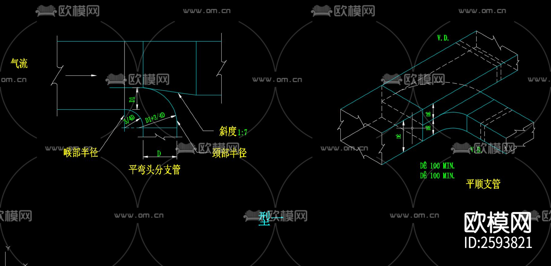 暖通常用详细大样图CAD施工图下载（渲染图3）