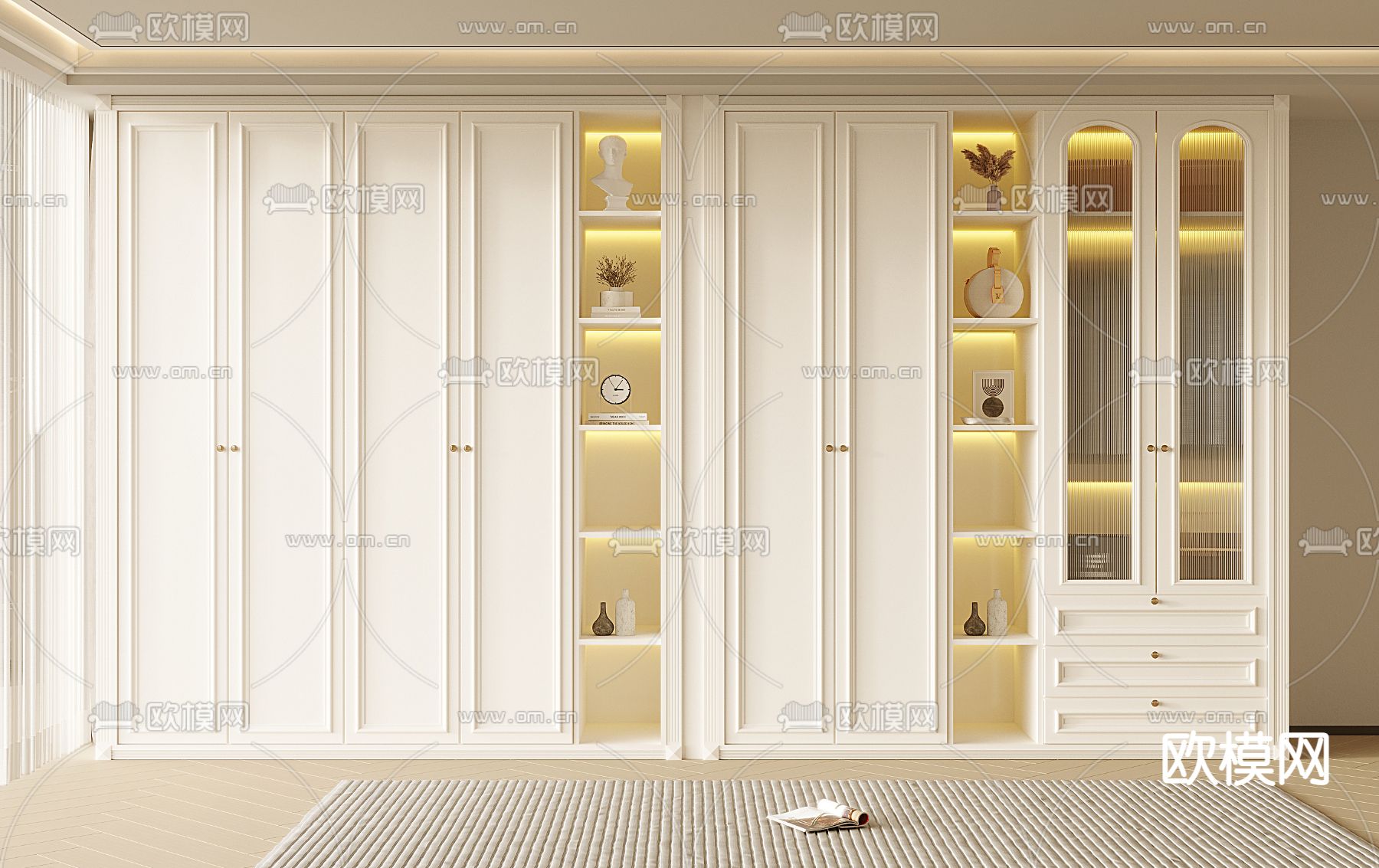 奶油风衣柜3d模型下载