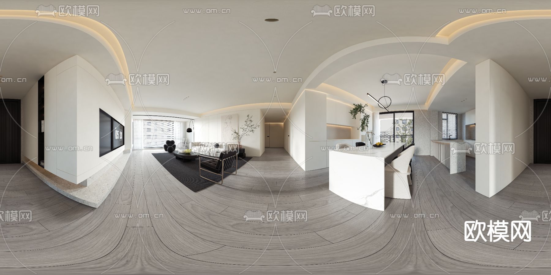 奶油风客餐厅vr全景3d模型下载_ID14042690_3dmax免费模型-欧模网