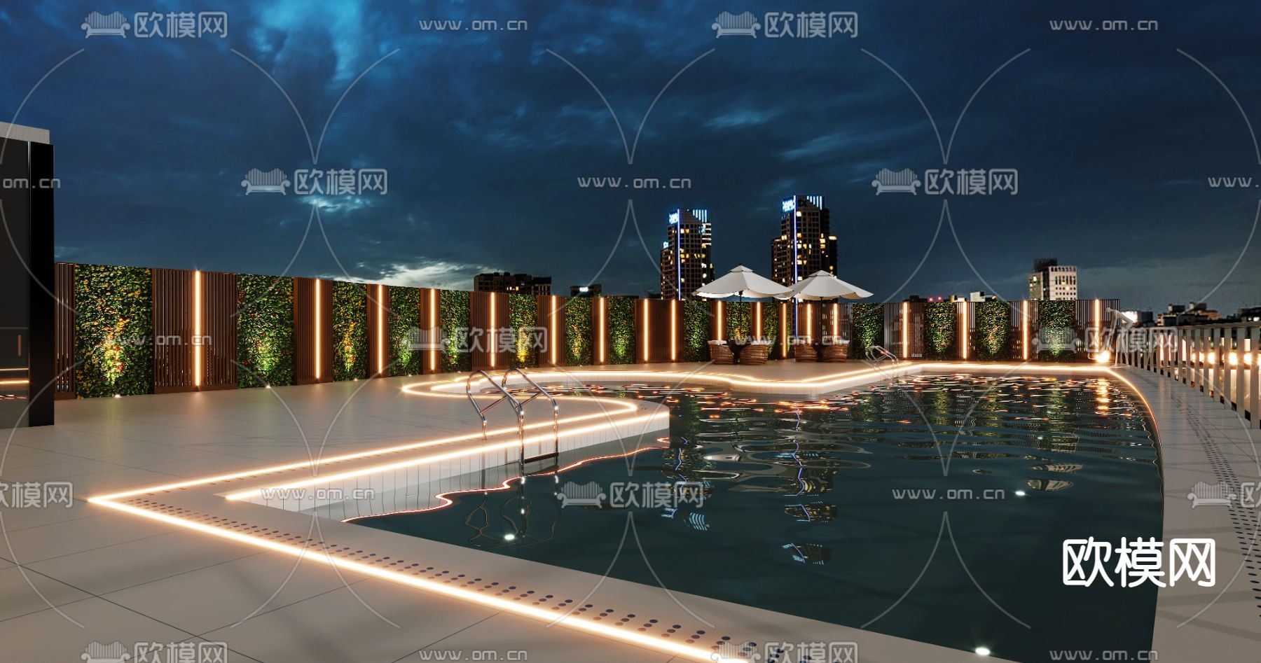 别墅游泳池 屋顶泳池3d模型下载（渲染图2）