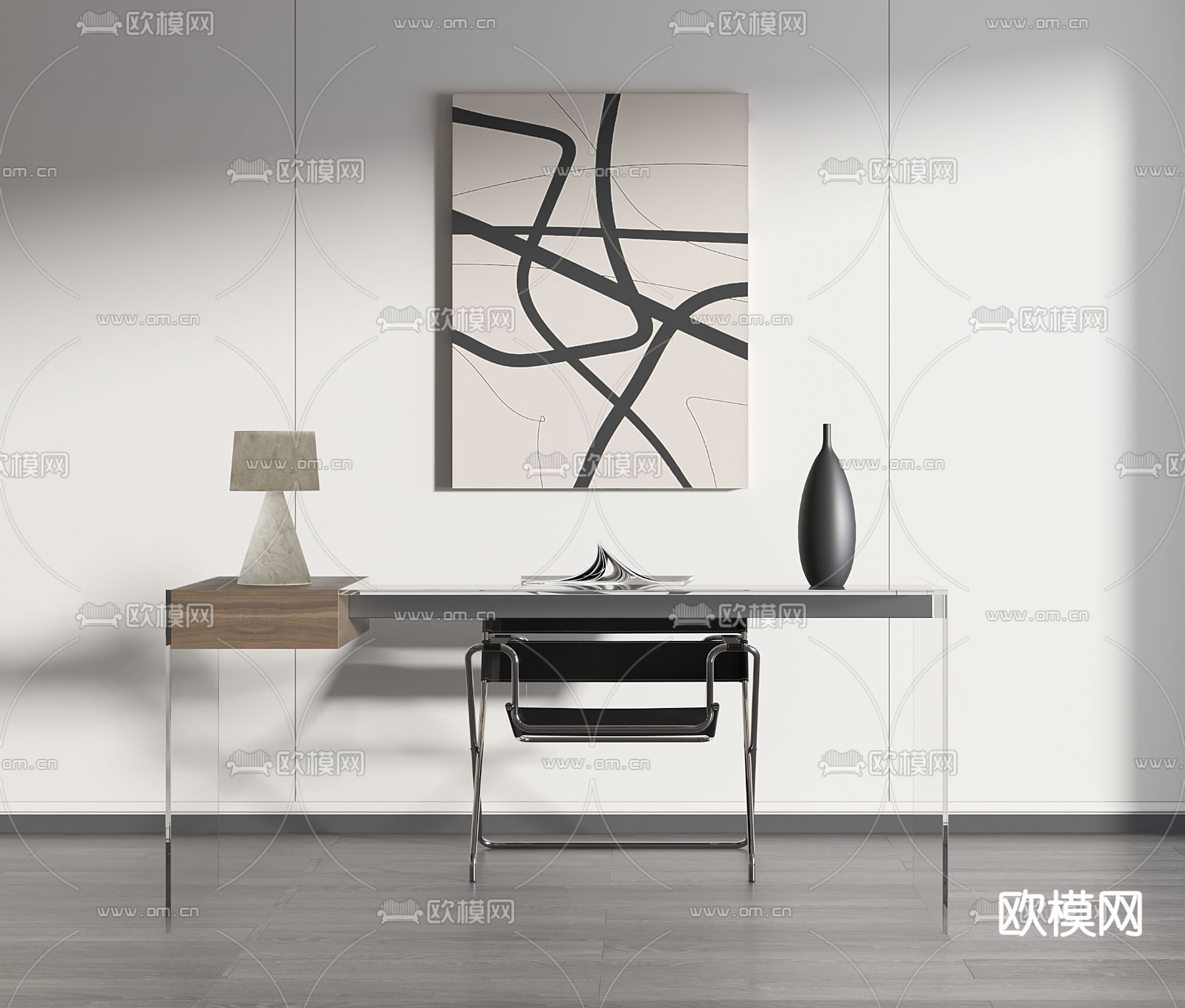 透明书桌 写字台d模型下载