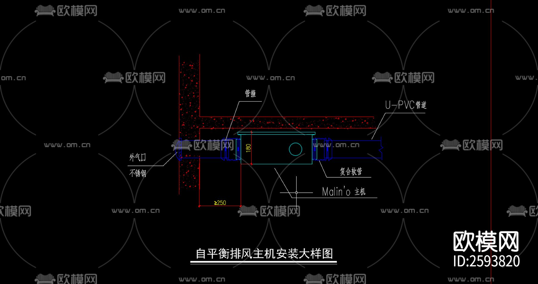 暖通常用详细大样图CAD施工图下载（渲染图2）