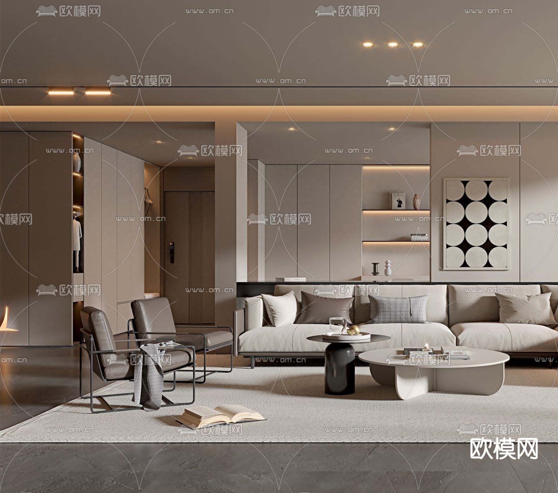 现代客厅3d模型下载（渲染图3）