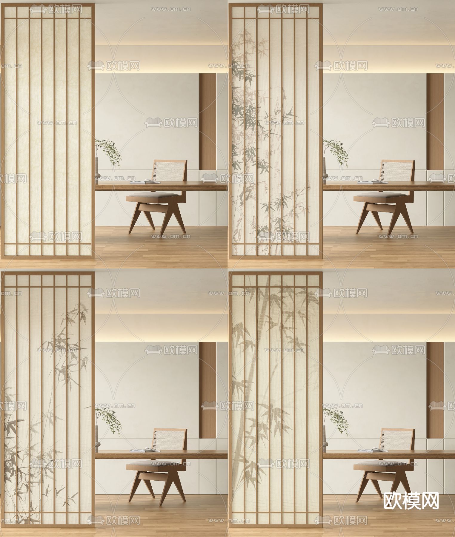 中式屏风 隔断3d模型下载（渲染图1）