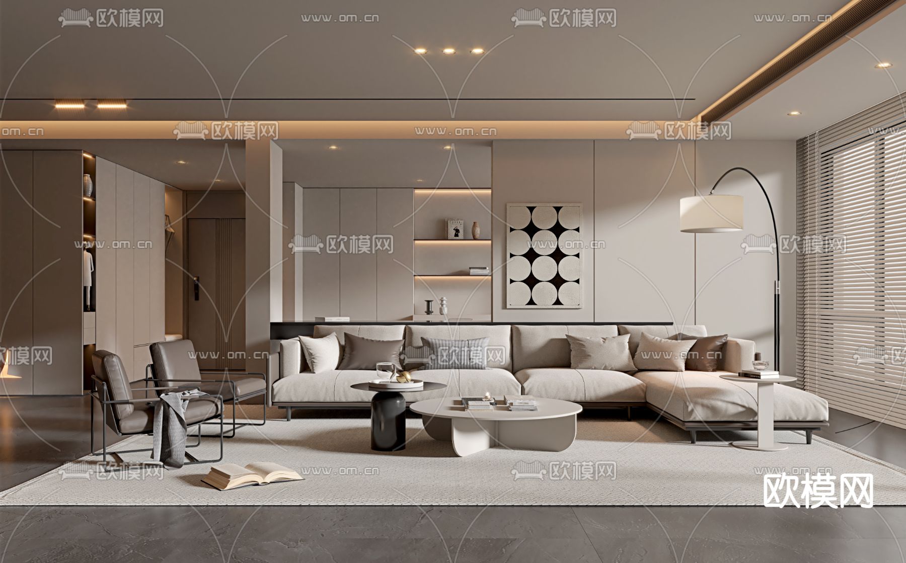 现代客厅3d模型下载（渲染图1）