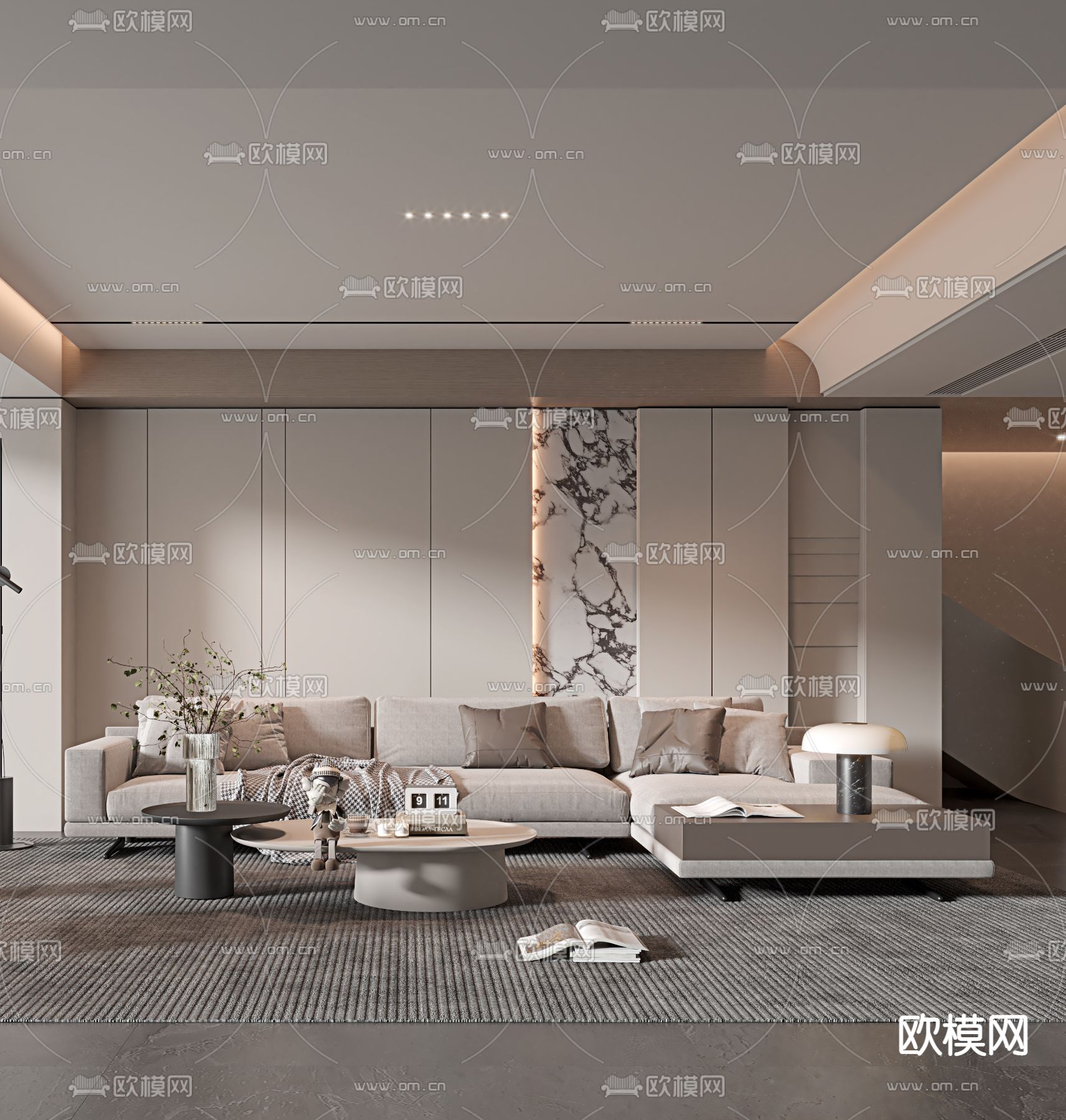 奶油风客厅3d模型下载（渲染图3）