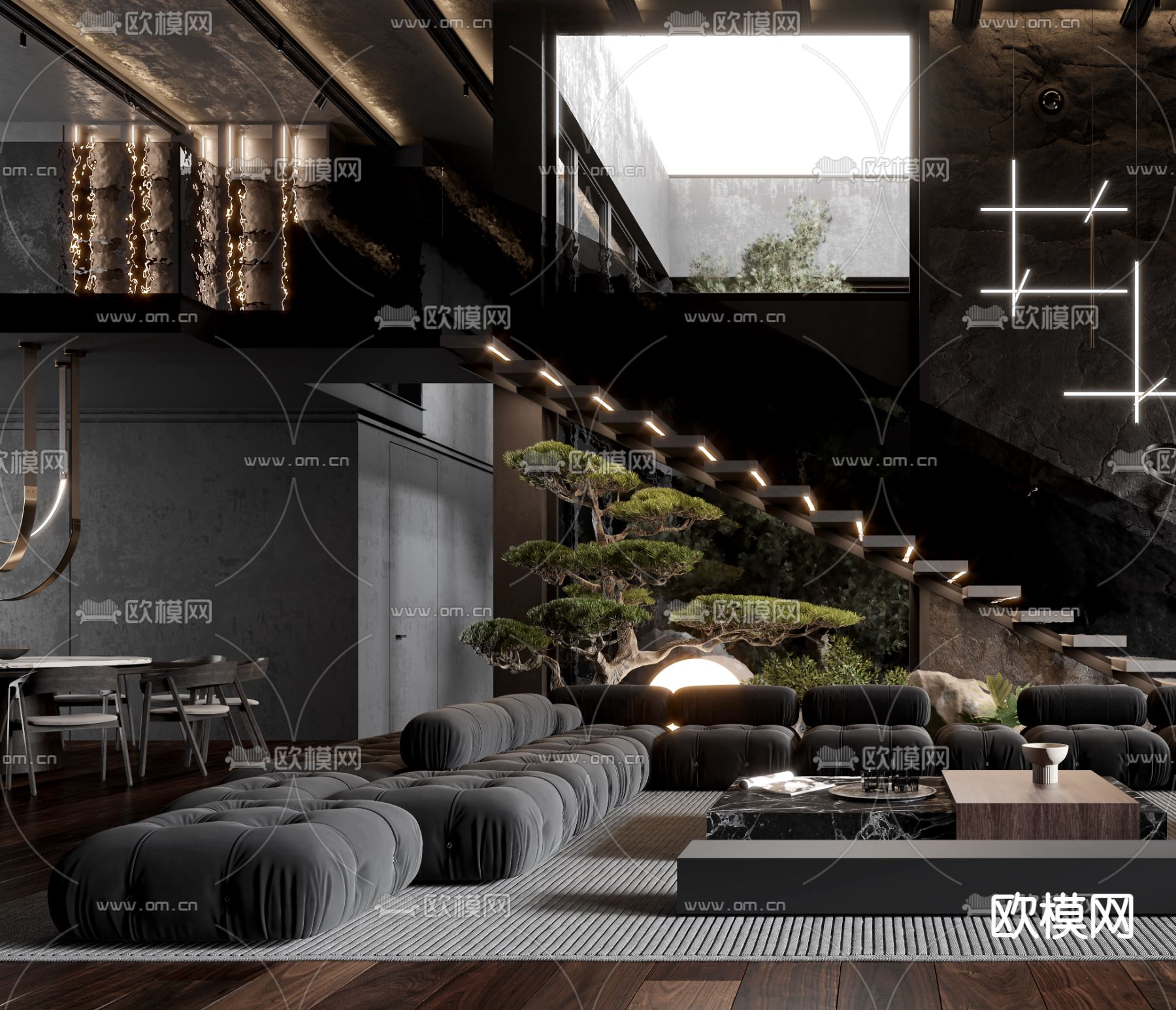暗黑风别墅客厅3d模型下载（渲染图3）