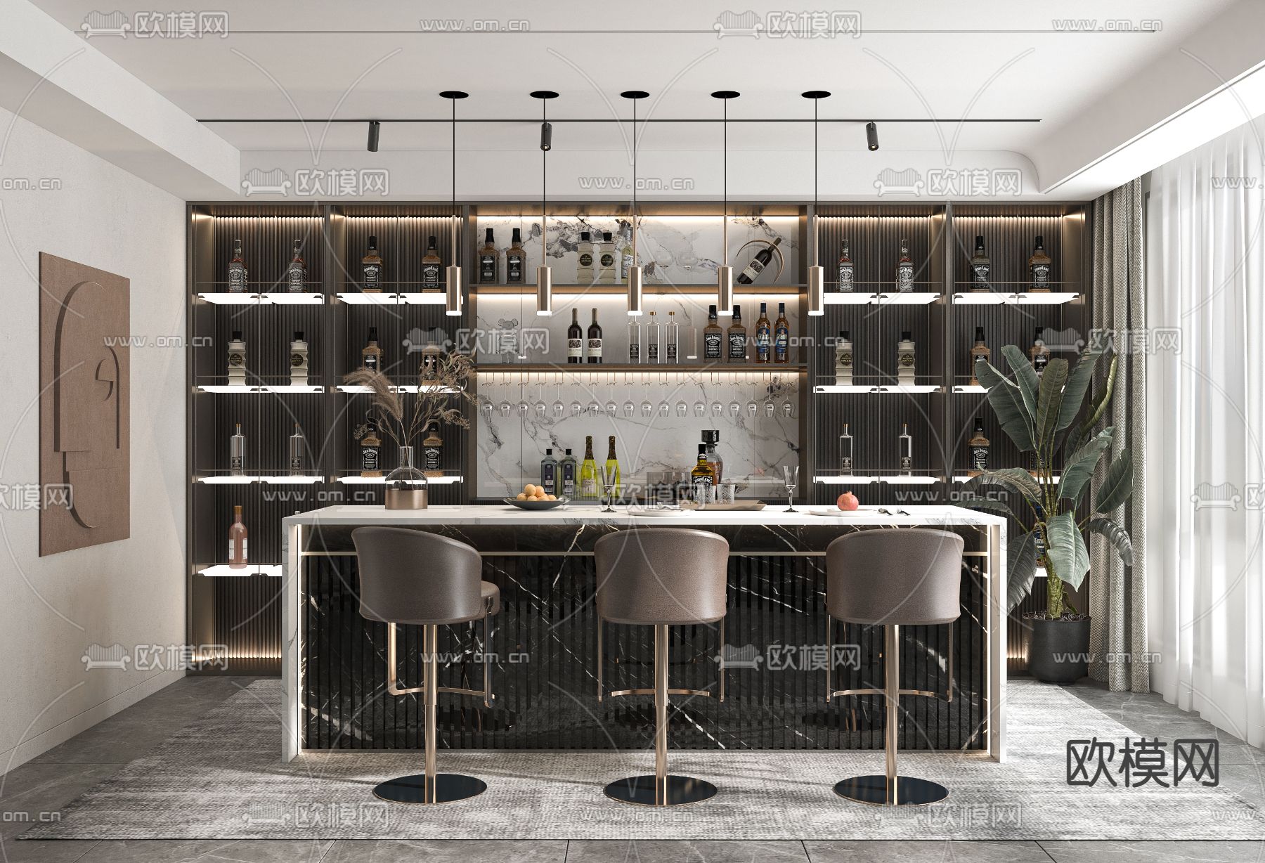 轻奢品酒室 酒窖3d模型下载