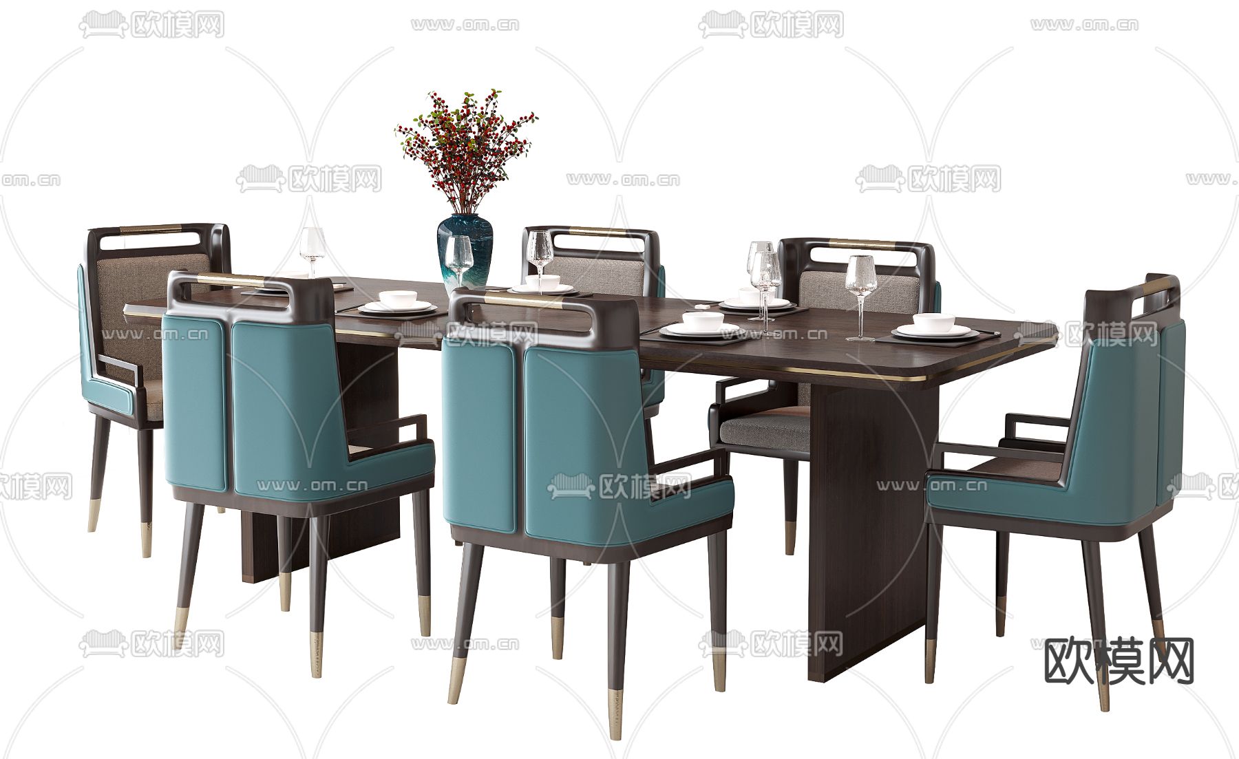 新中式餐桌椅3d模型下载
