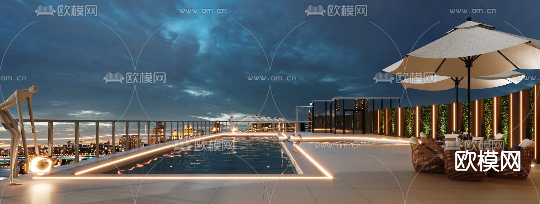 别墅游泳池 屋顶泳池3d模型下载（渲染图1）