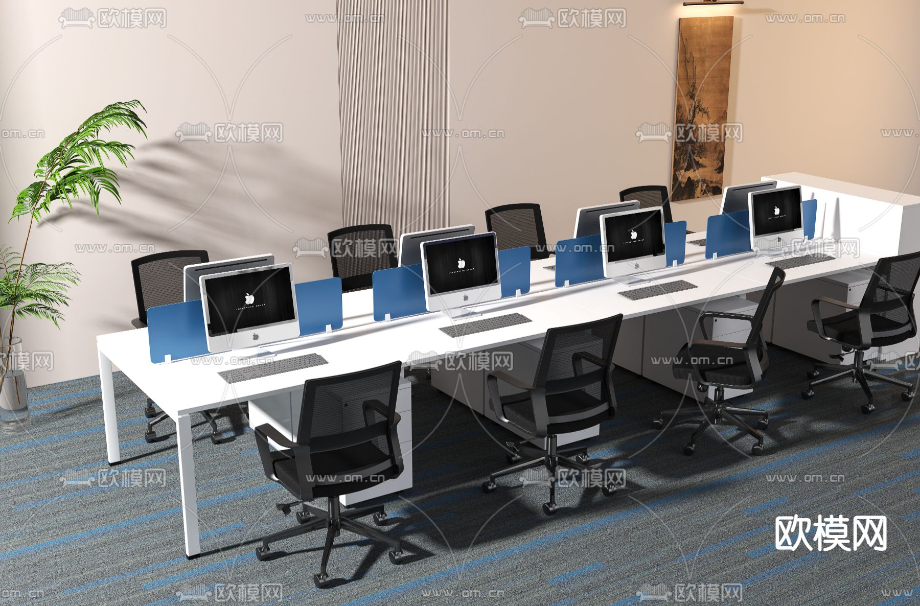 办公桌椅 卡位 工位3d模型下载