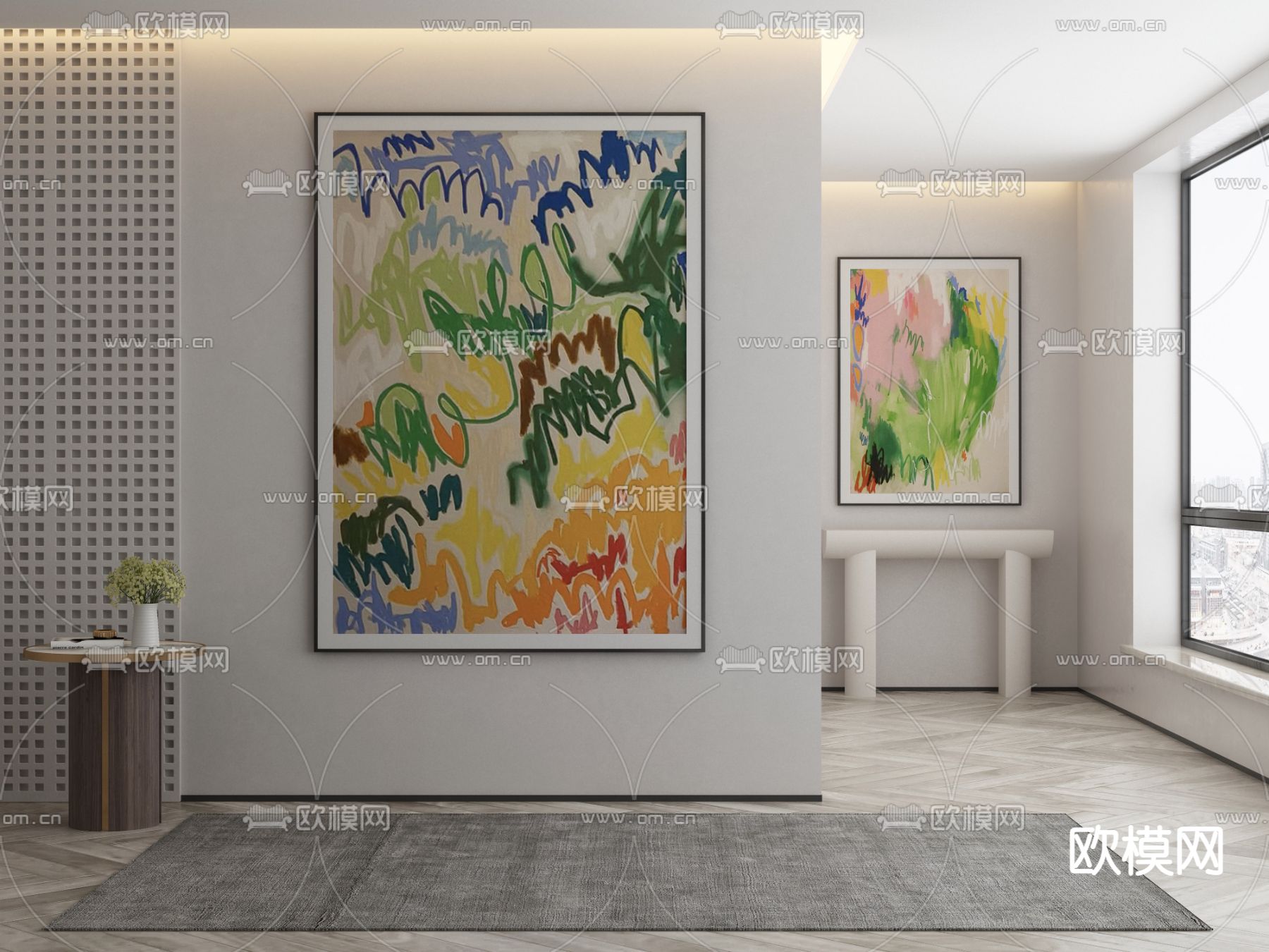 现代装饰画 抽象画 挂画3d模型下载_ID14041451_3dmax免费模型-欧模网