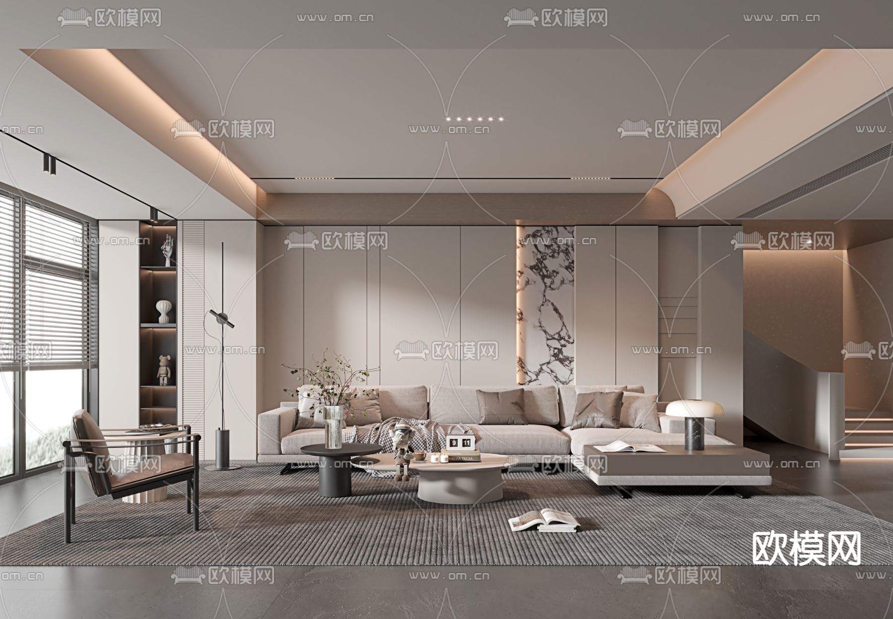 奶油风客厅3d模型下载（渲染图1）