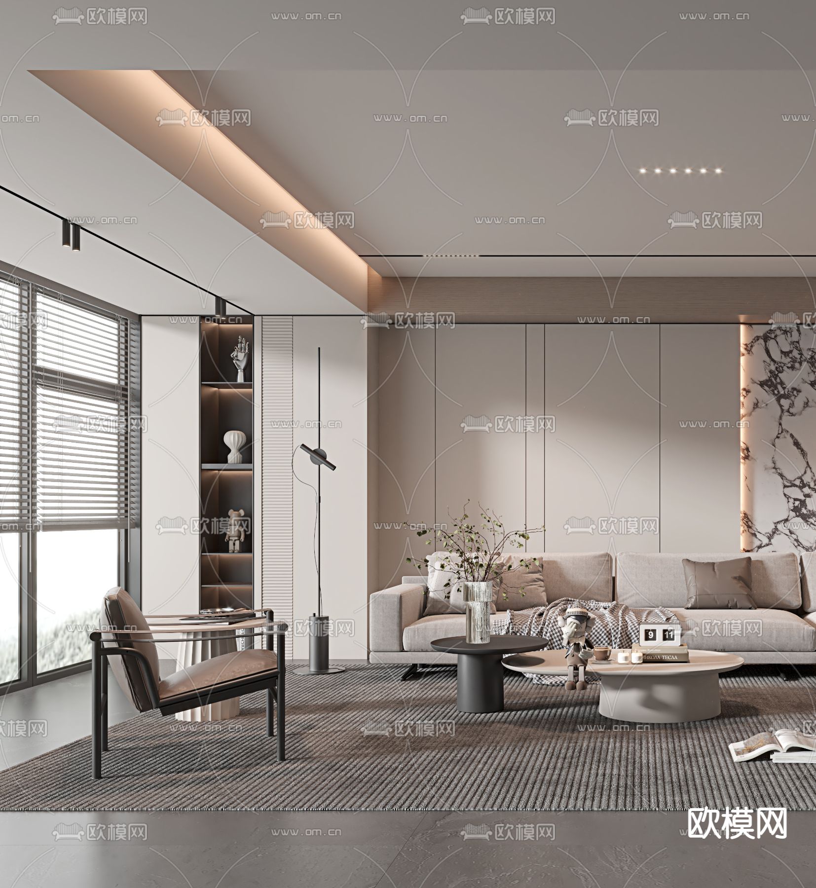 奶油风客厅3d模型下载（渲染图2）