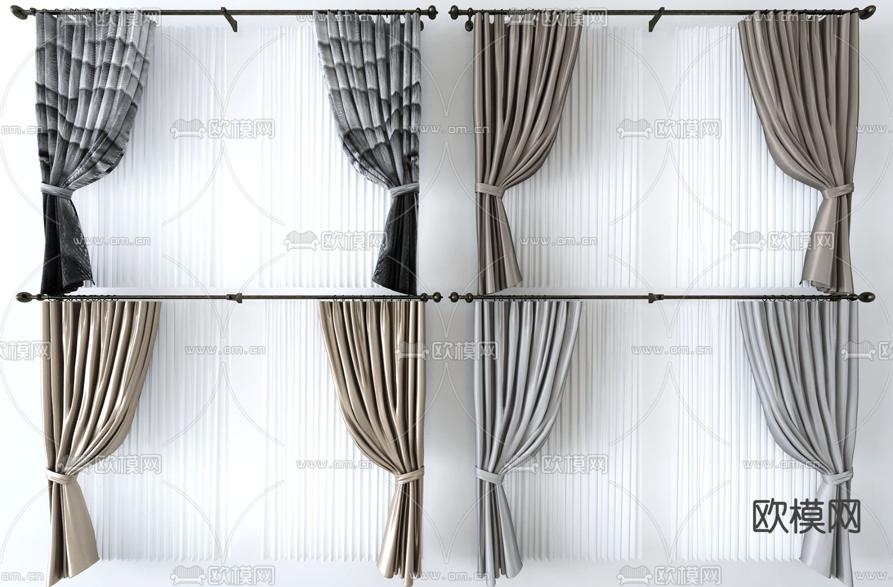 布艺窗帘 窗纱3d模型下载