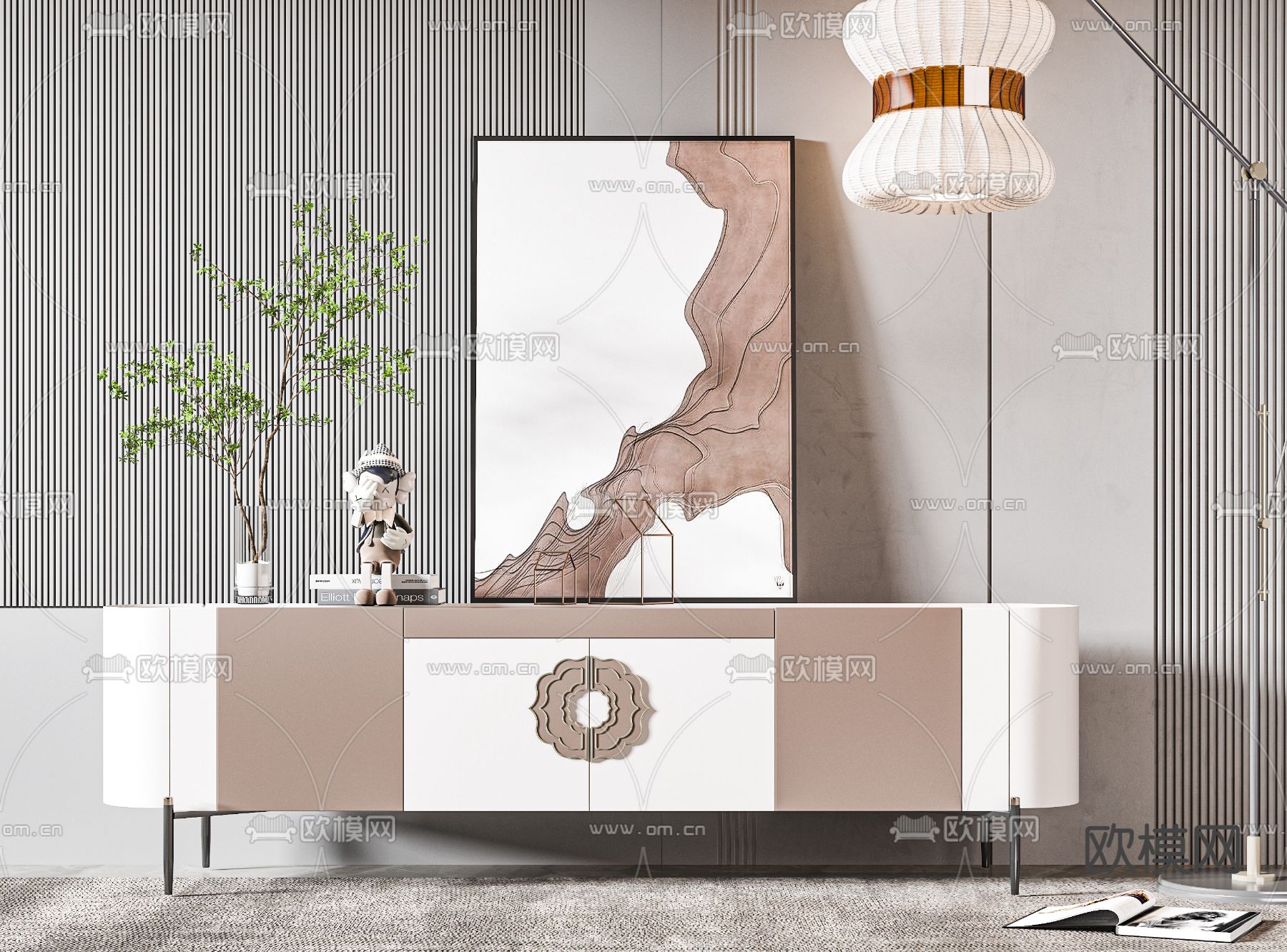 新中式电视柜3d模型下载