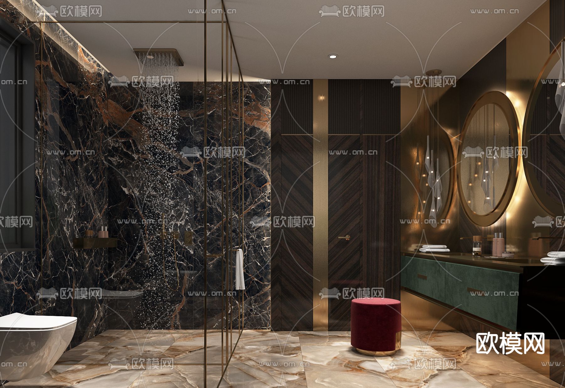 轻奢卫生间 洗手间 浴室3d模型下载