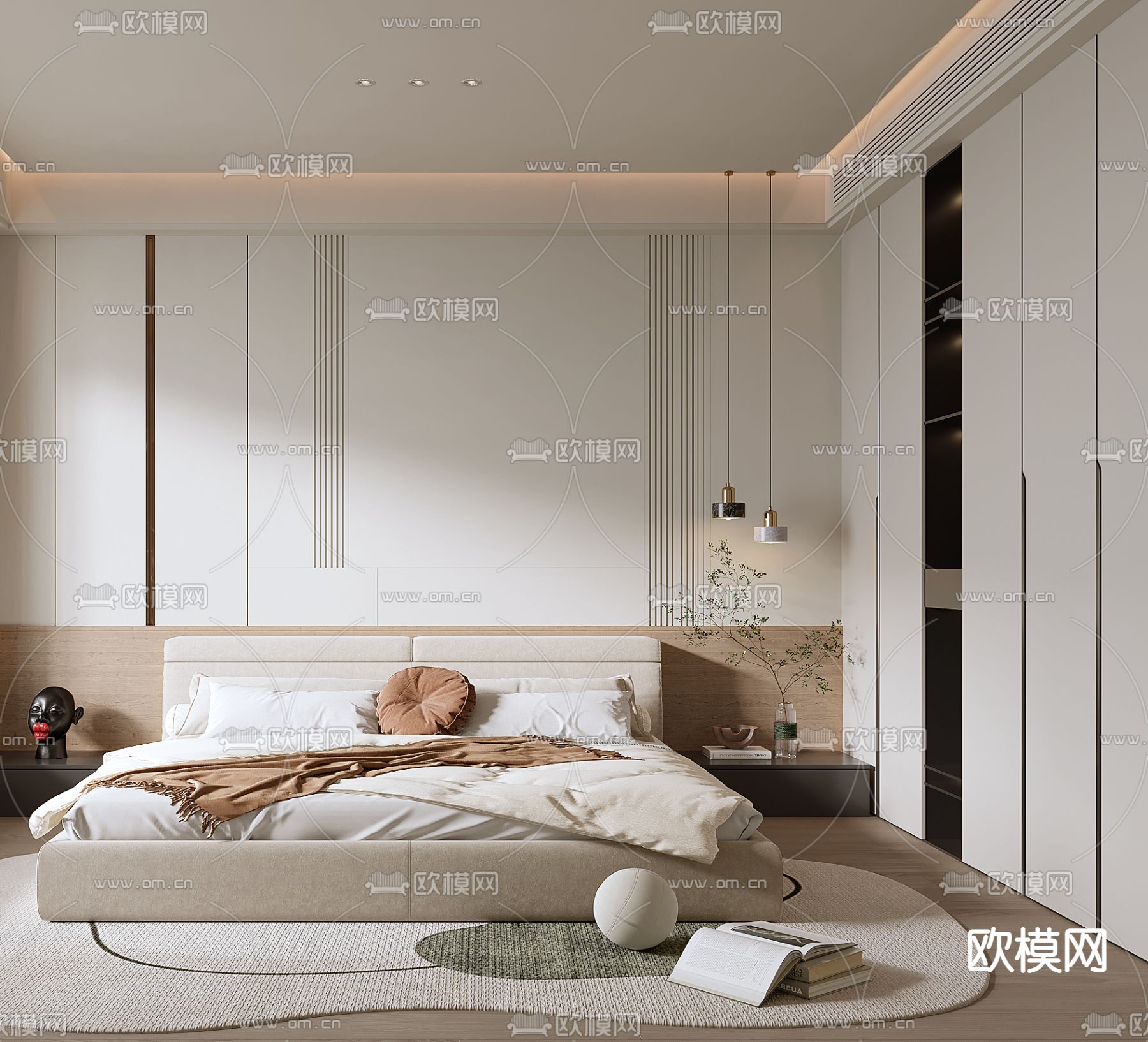 现代卧室 主人房3d模型下载（渲染图2）