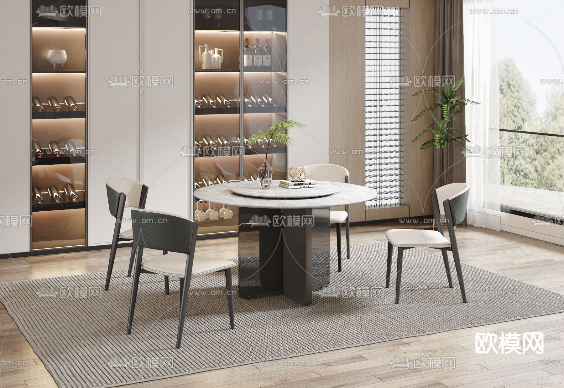 圆形餐桌椅3d模型下载_ID14043850_3dmax免费模型-欧模网