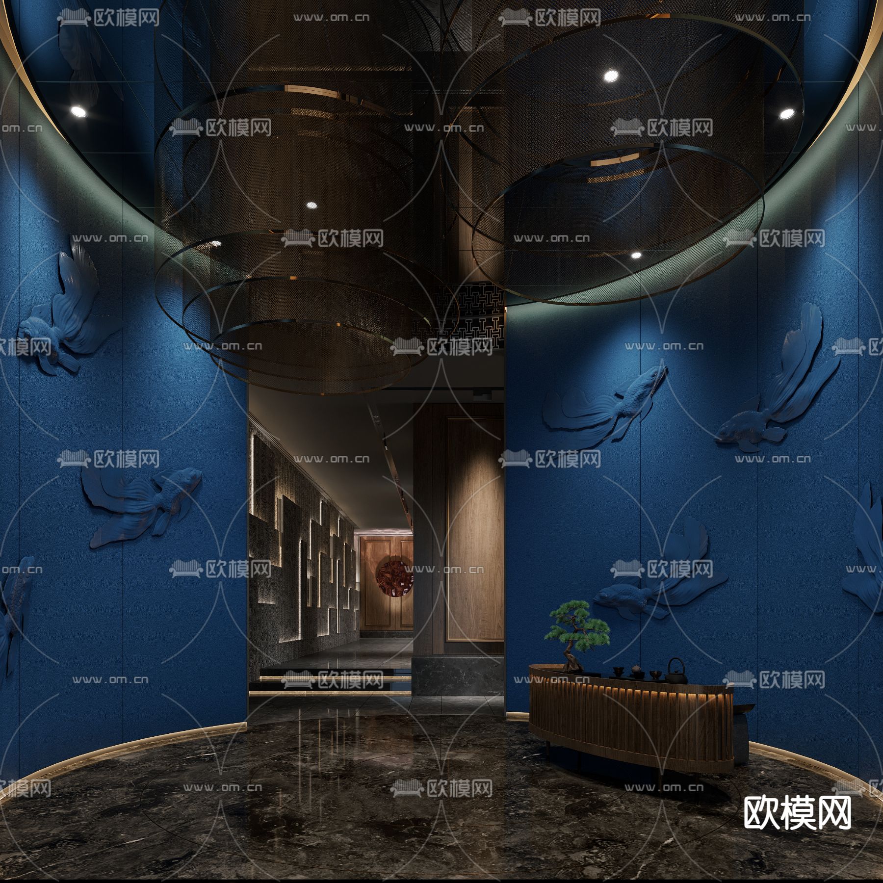 中餐厅前台 走廊 过道3d模型下载（渲染图2）