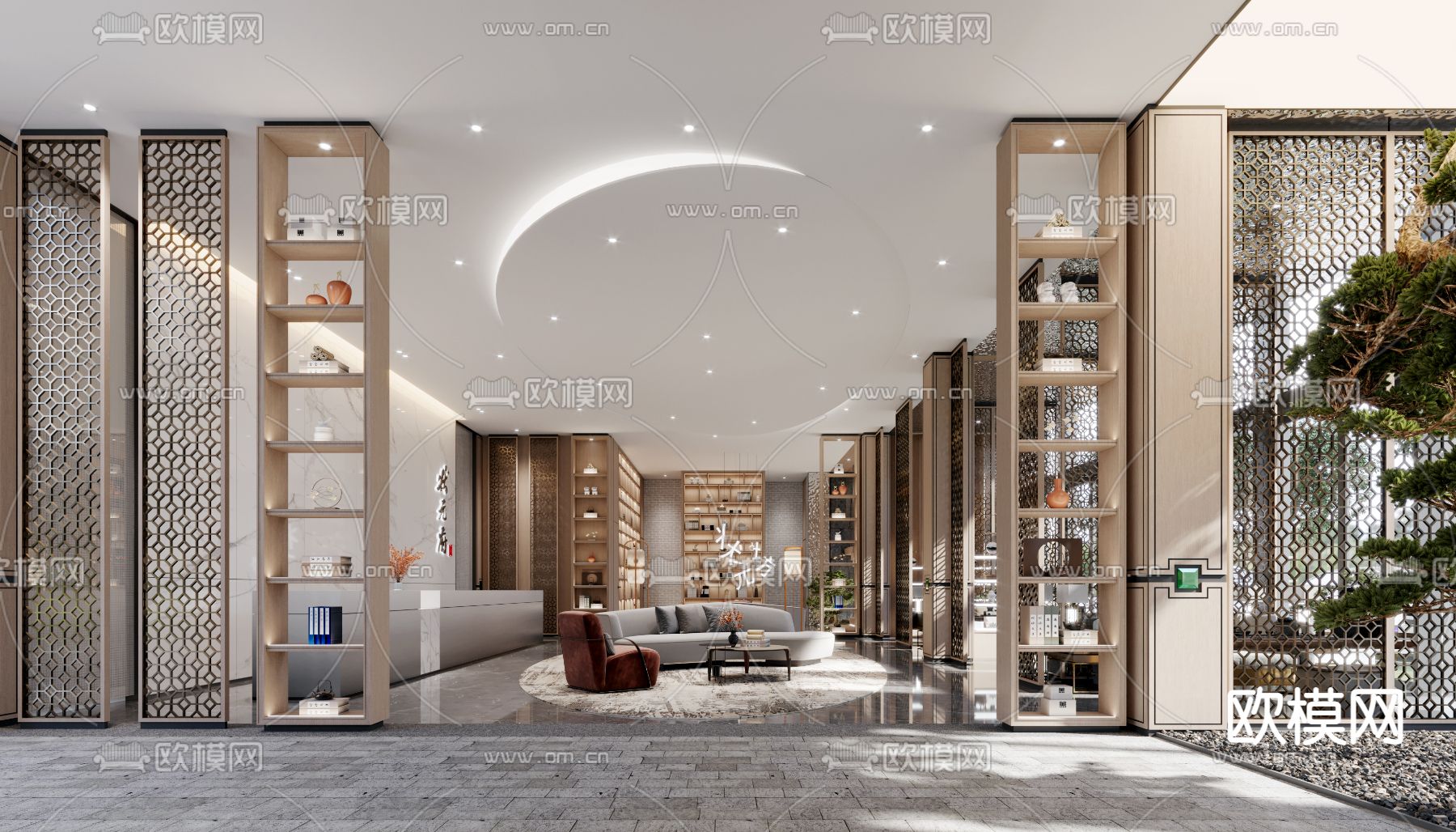 新中式售楼部 售楼处3d模型下载（渲染图1）