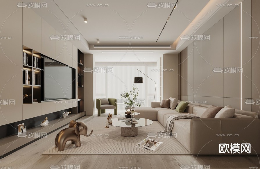 奶油风客厅3d模型下载_ID14043011_3dmax免费模型-欧模网