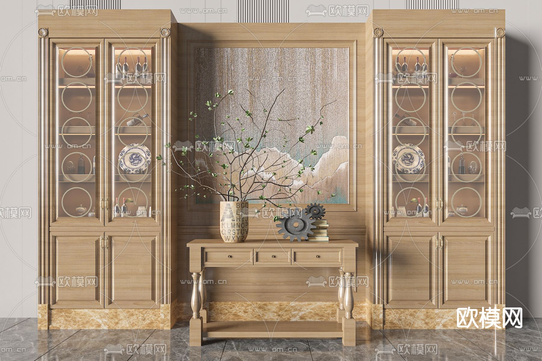新中式酒柜3d模型下载