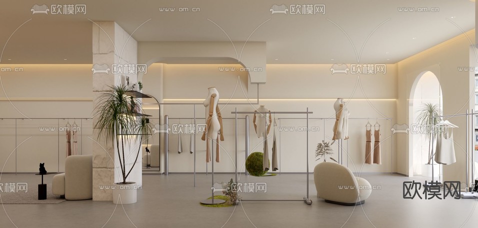 侘寂风服装店3d模型下载_ID14043174_3dmax免费模型-欧模网