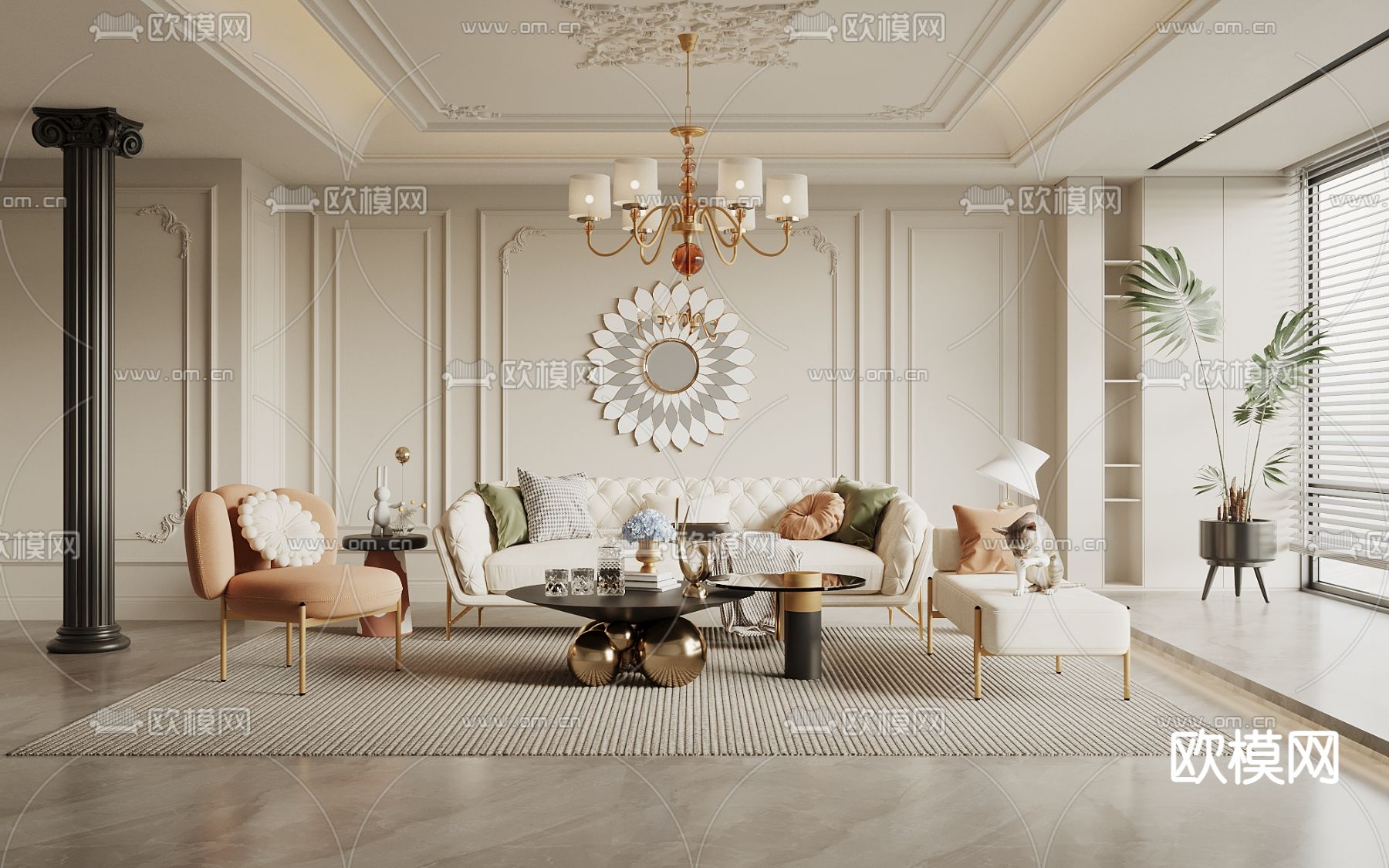 法式客厅3d模型下载