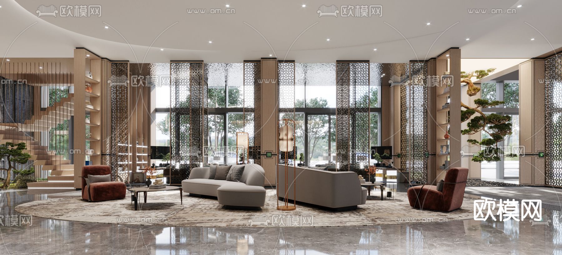 新中式售楼部 售楼处3d模型下载（渲染图2）