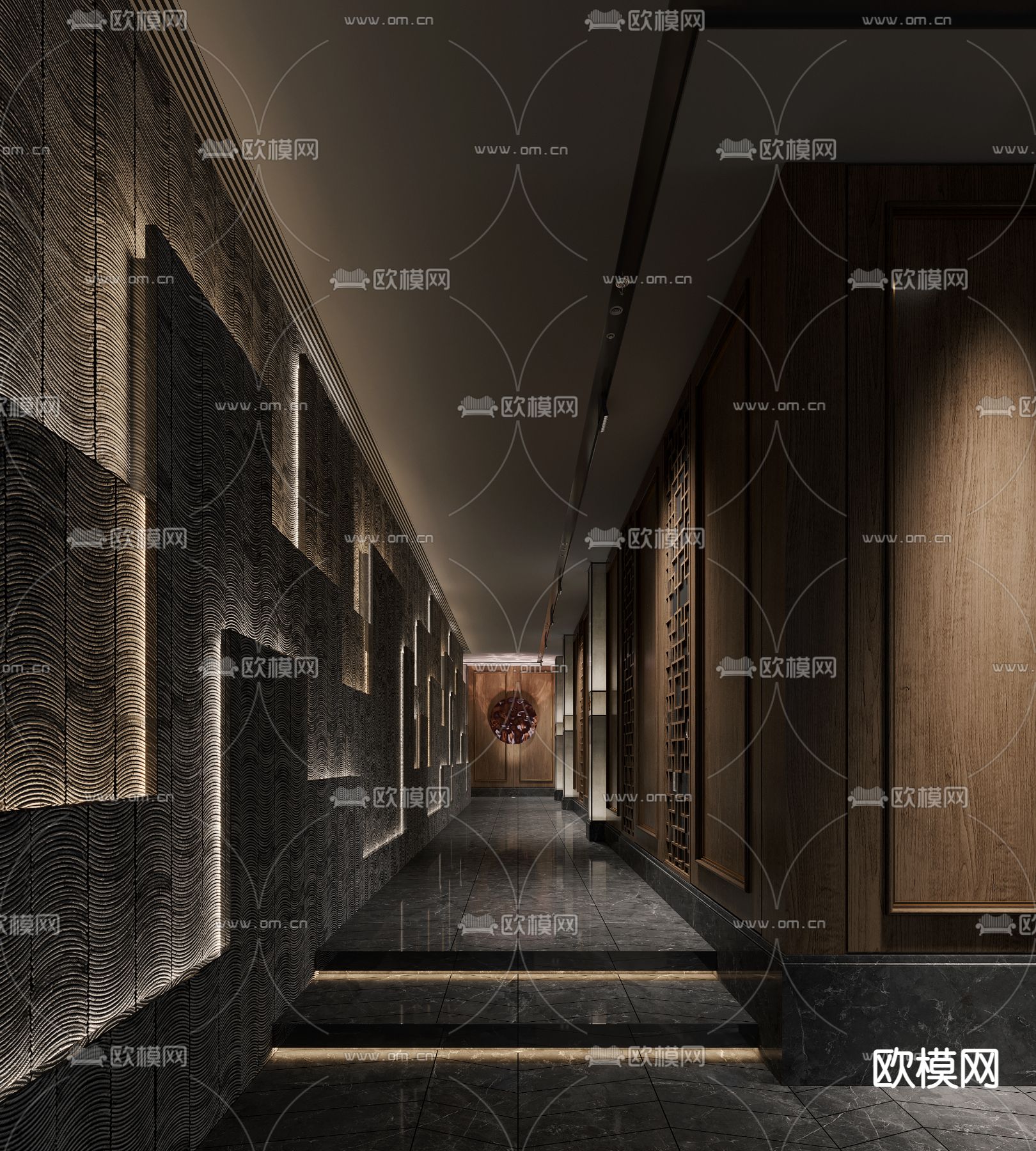 中餐厅前台 走廊 过道3d模型下载（渲染图1）