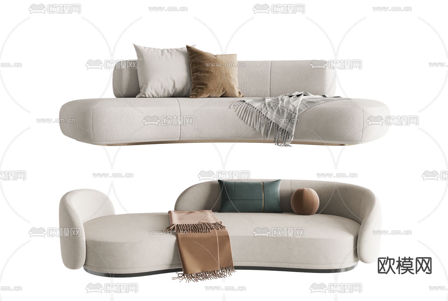 奶油风沙发 弧形沙发 3d模型下载
