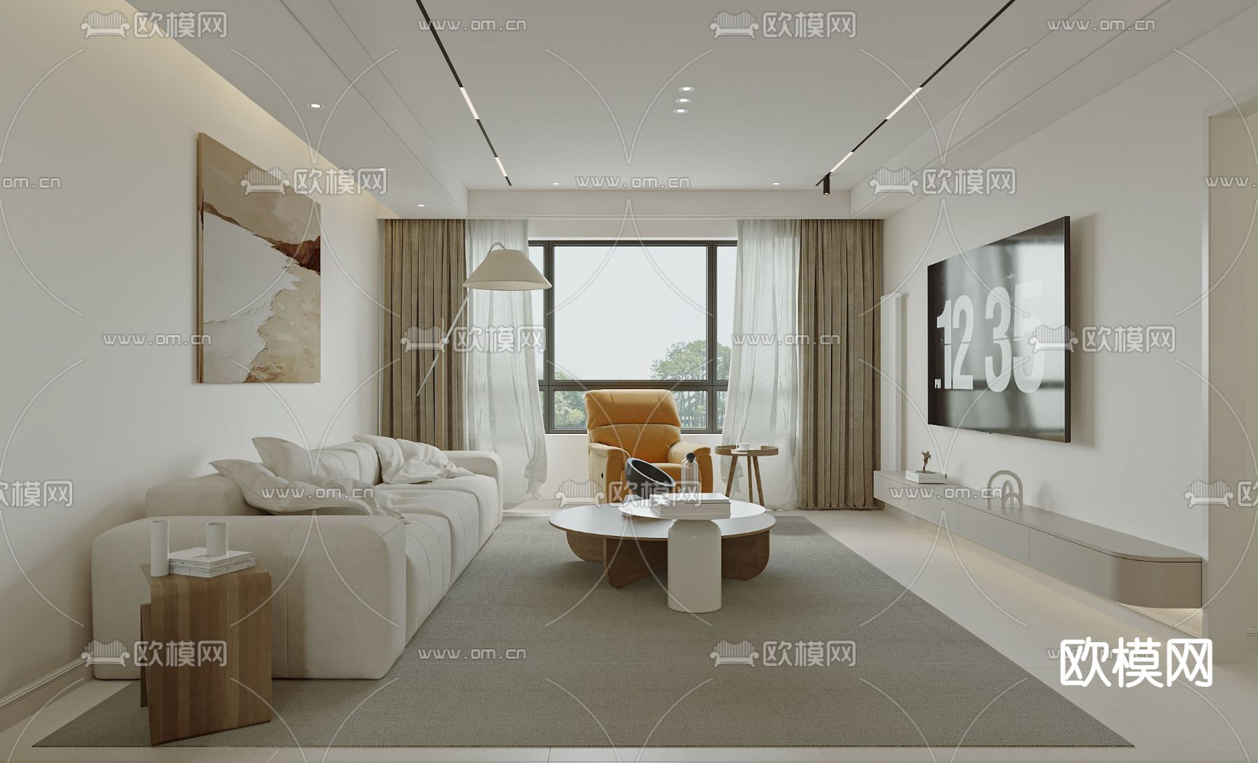 奶油风客厅 餐厅3d模型下载（渲染图3）