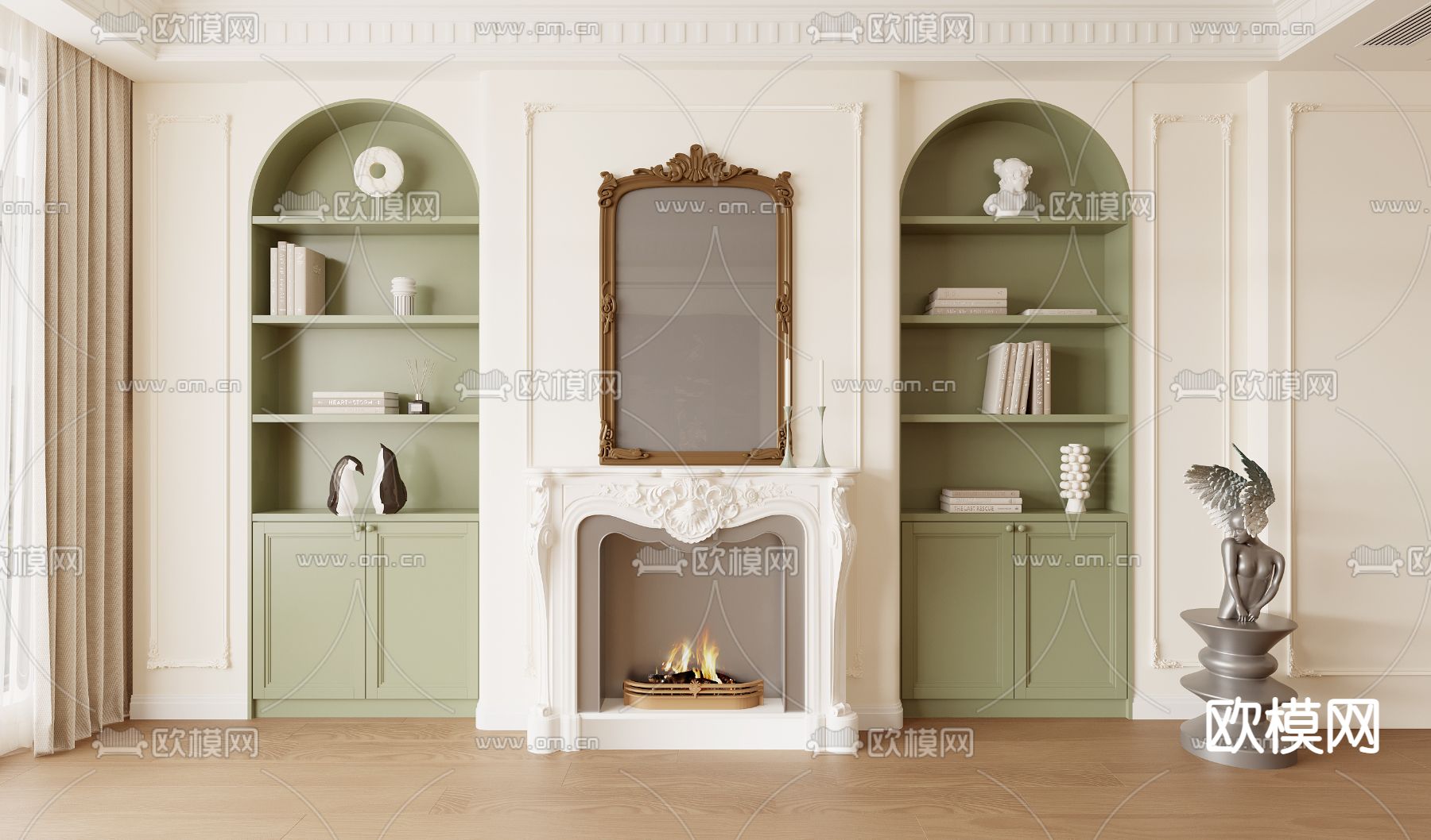 法式壁炉 背景墙su模型下载（渲染图1）