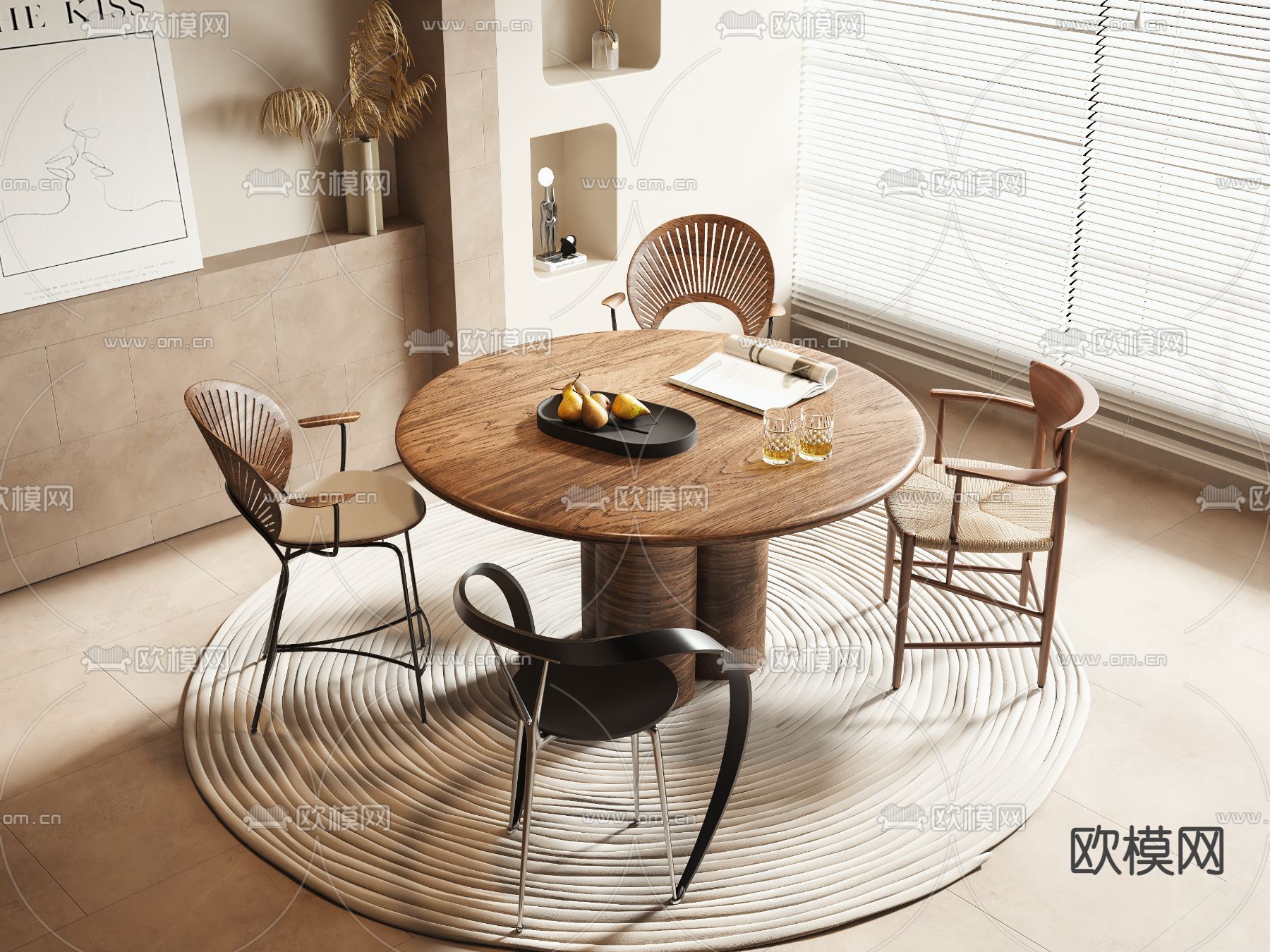 侘寂餐桌椅su模型下载（渲染图1）