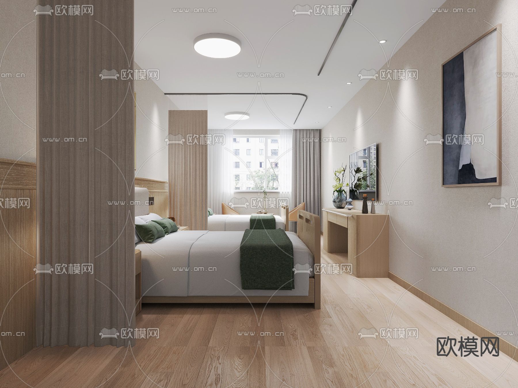 医院VIP病房 疗养室 康复中心su模型下载（渲染图1）