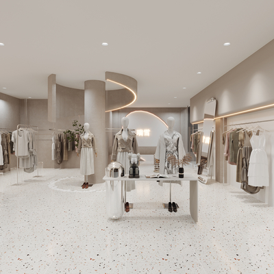  侘寂风女装服装店su模型 