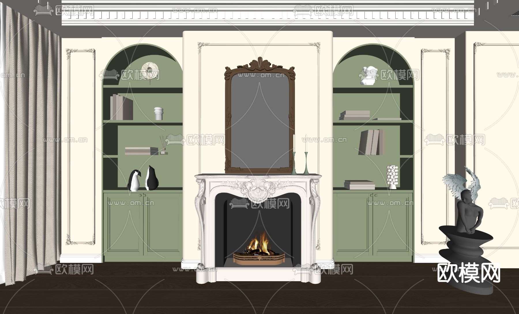 法式壁炉 背景墙su模型下载（渲染图2）