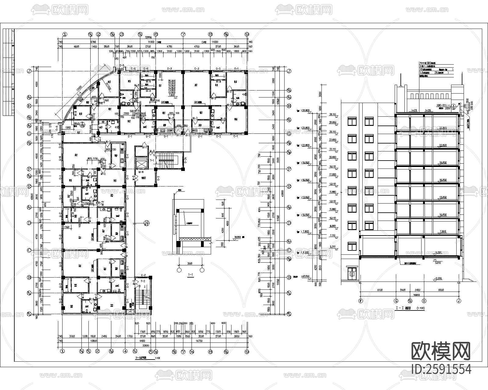 小区住建筑及结构CAD施工图下载（渲染图6）