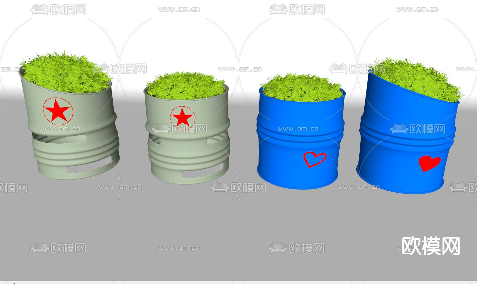 油桶盆栽 盆景su模型下载（渲染图3）