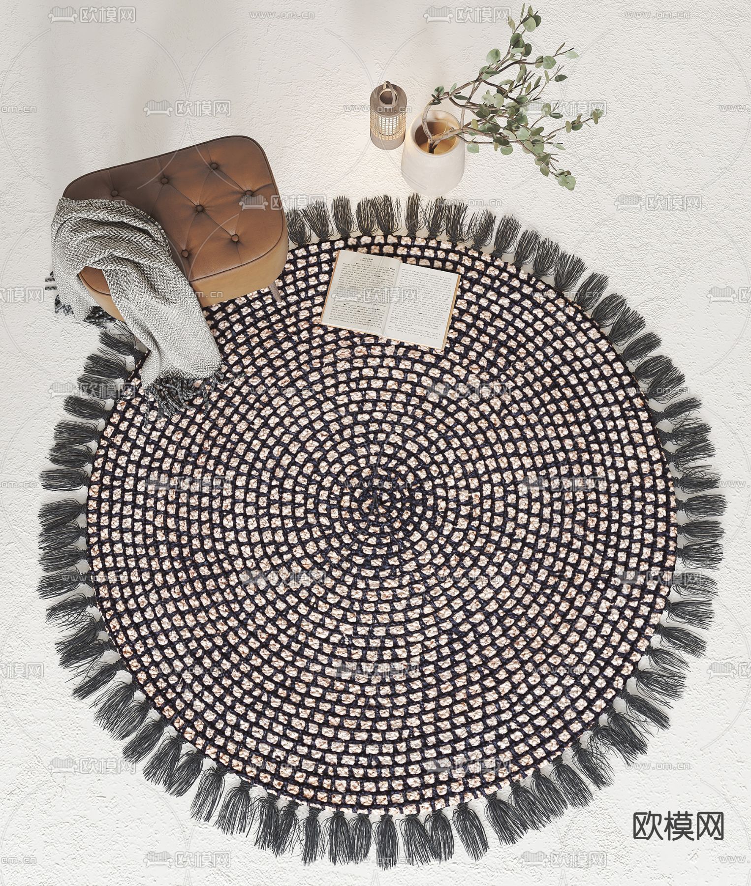 现代圆形地毯su模型下载（渲染图1）