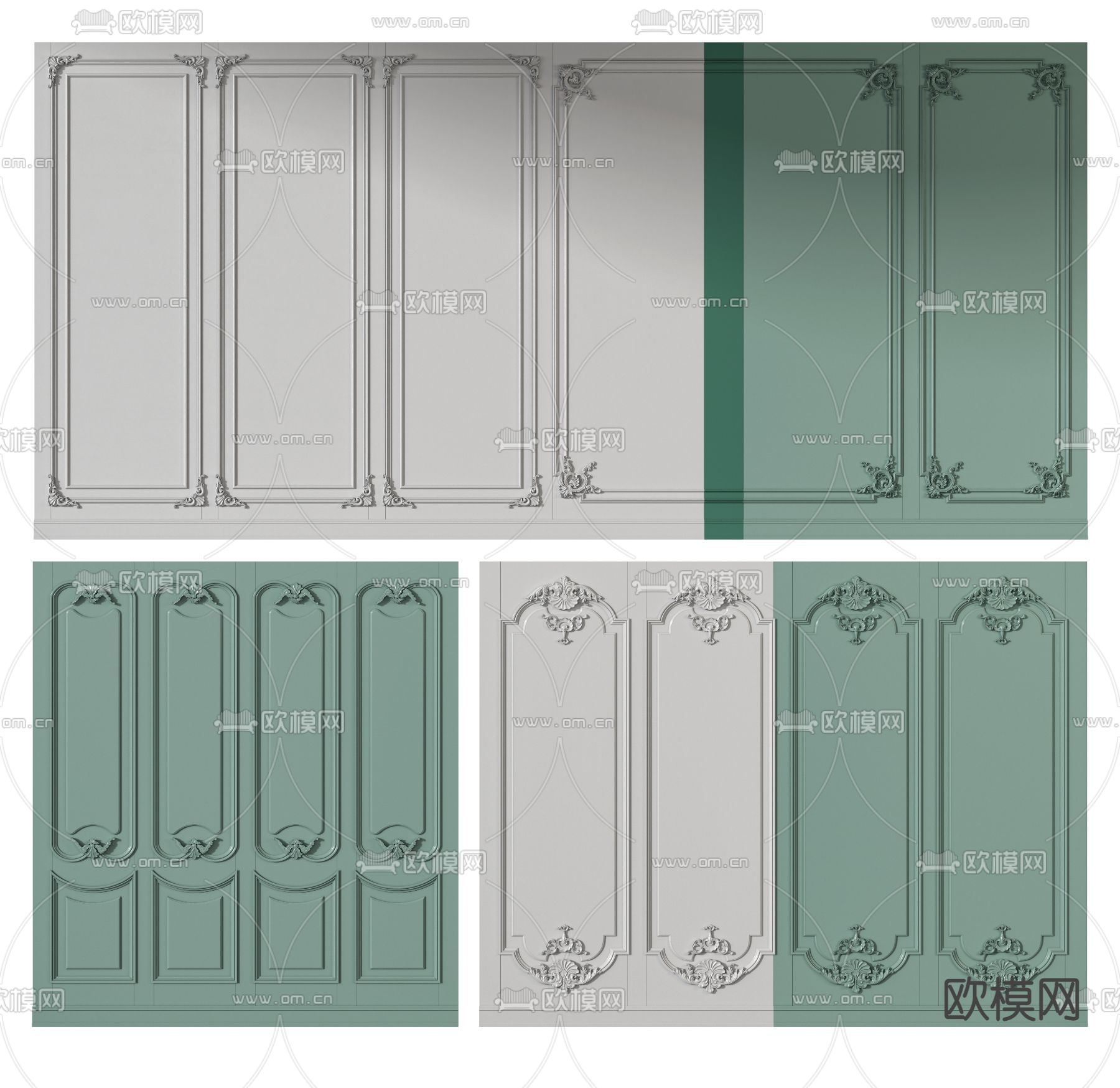 欧式背景墙 护墙板su模型下载（渲染图1）