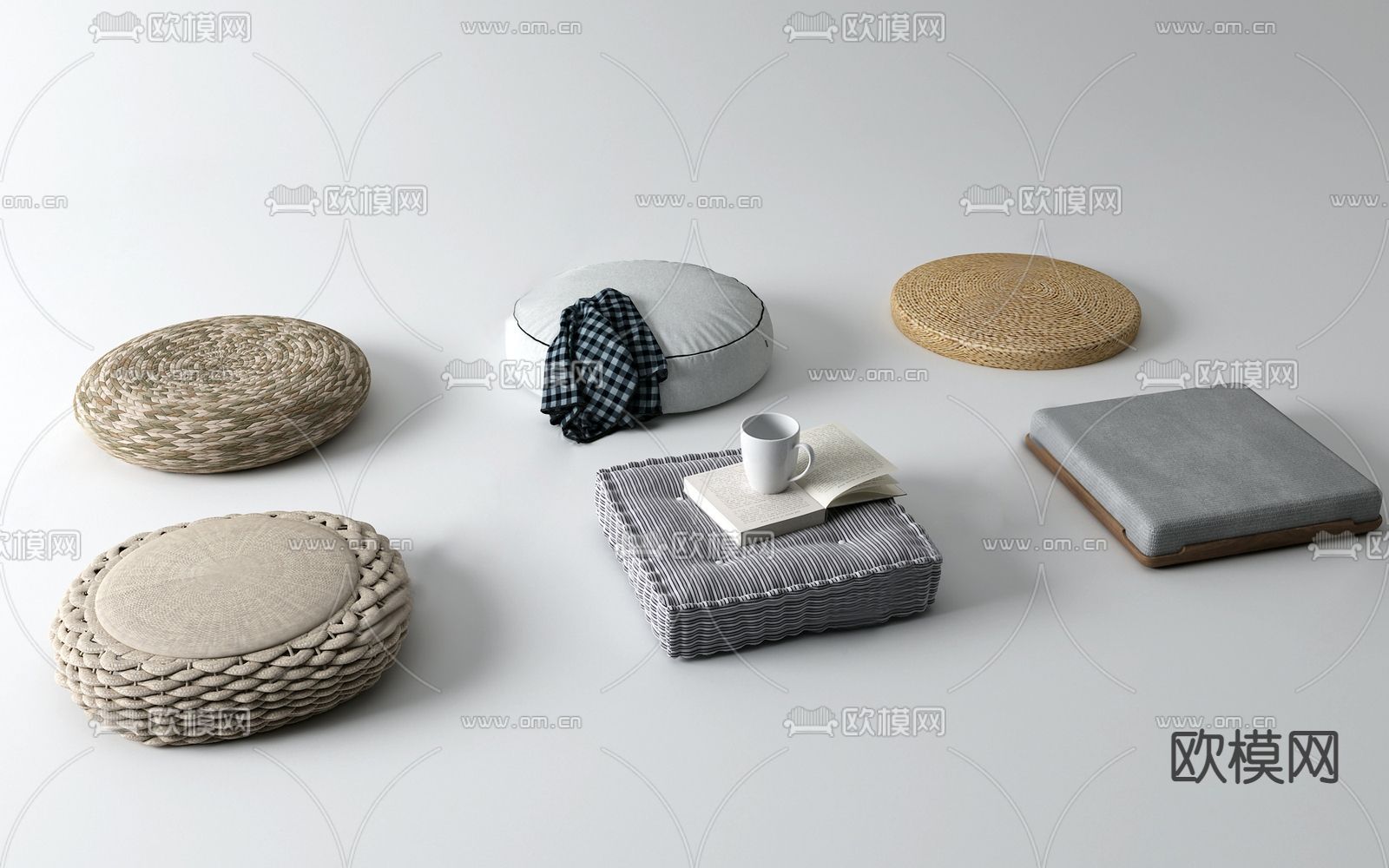 新中式蒲团 坐垫su模型下载