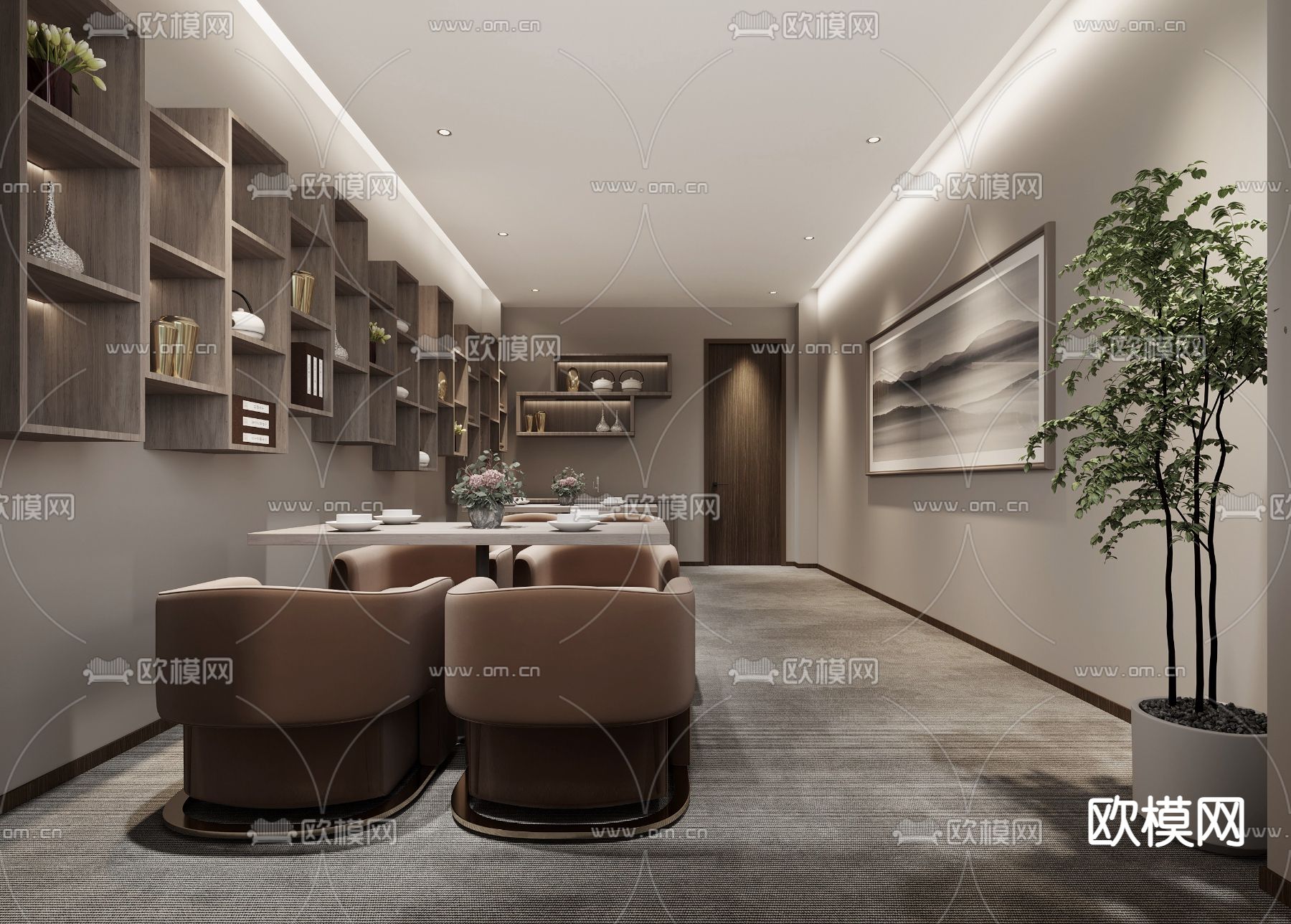 新中式接待室su模型下载（渲染图1）