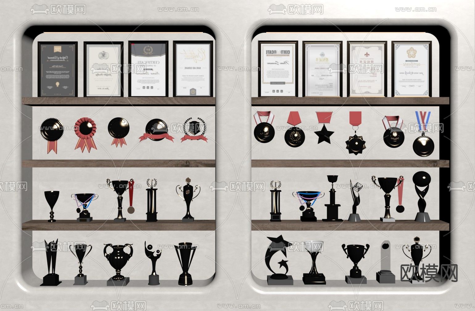 奖杯 奖牌 荣誉证书 奖章su模型下载（渲染图2）