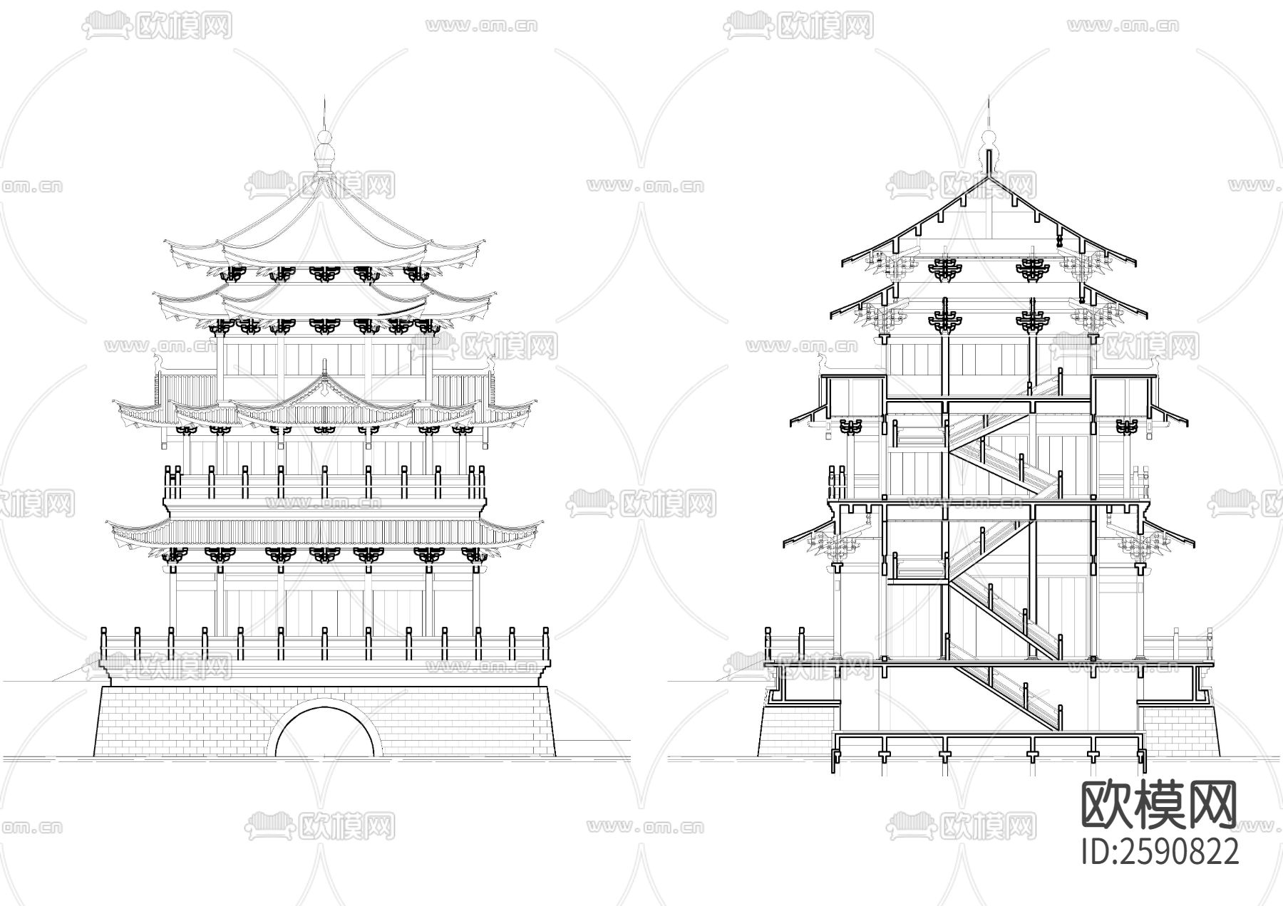 斗拱CAD施工图下载（渲染图1）