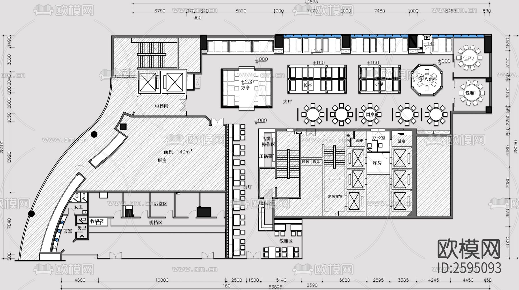 中餐厅CAD施工图-免费3dmax模型库-欧模网