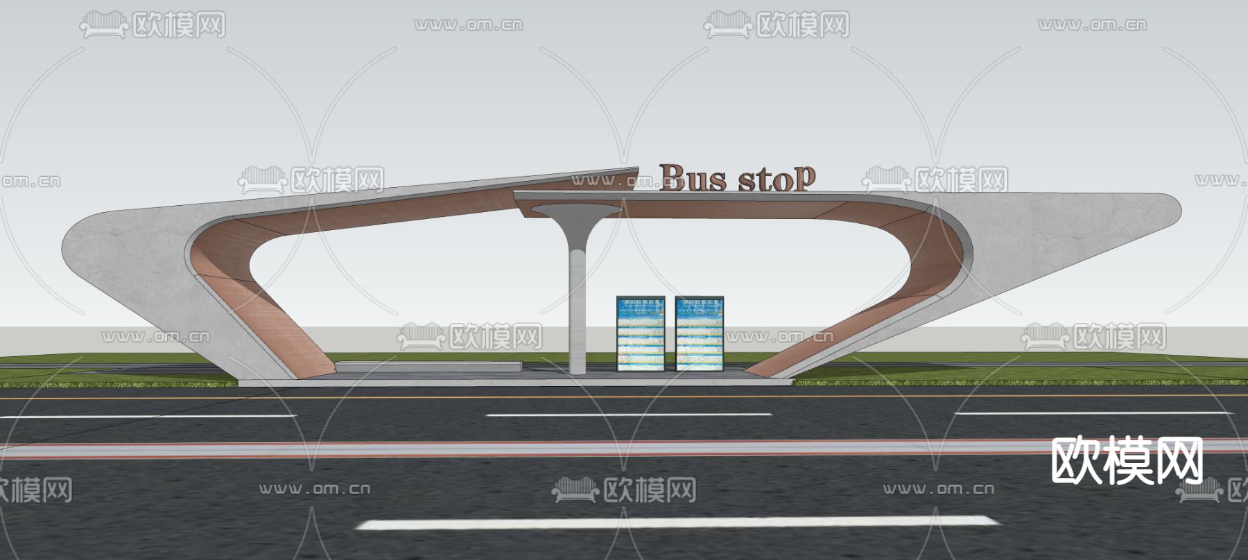 公交站 站台 候车亭su模型下载（渲染图4）