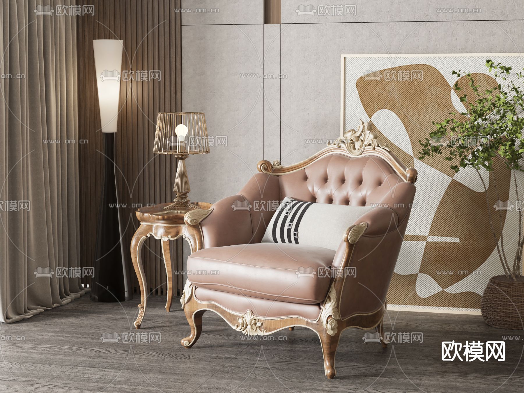 美式沙发 单人沙发3d模型下载